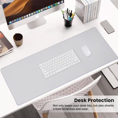 ALOANES Silvery Waterproof Desk Mat, Large Mouse Pad with Extended Mouse Mat, with Anti Slip Base, Stitched Edge, Grain Jacquard Surface, Perfect for Gamer, Office & Home, 11.81''x31.50''x0.12''