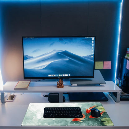 Desk Pad, Watercolor Koi Fish Desk Mat, Koi Fish in Pond Large Gaming Mouse Pad, 31.5"x15.7" Extended Big Computer Keyboard Mouse Pad with Non-Slip Base and Stitched Edge