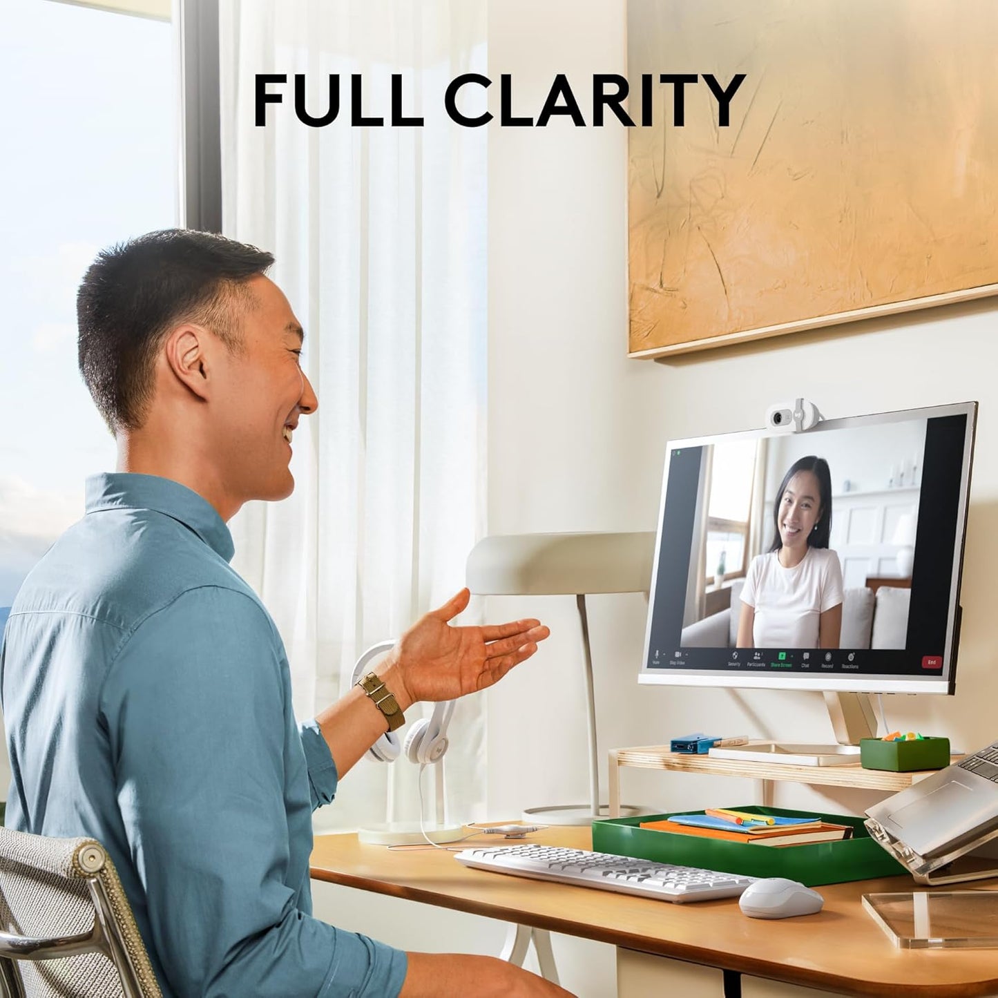 Logitech Brio 100 Full HD 1080p Webcam for Meetings, Streaming, Desktop, Laptop, PC - Built-in Mic, Shutter, USB-A, Teams, Zoom - Off-White