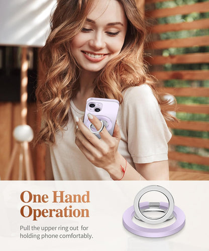 GVIEWIN Magnetic Phone Ring Holder, Compatible with MagSafe Phone Grip with Adjustable Stand, Magnet Phone Ring Kickstand for iPhone 16 Pro Max/Plus/15/14/13/12 Series/Other Phones (Lilac)
