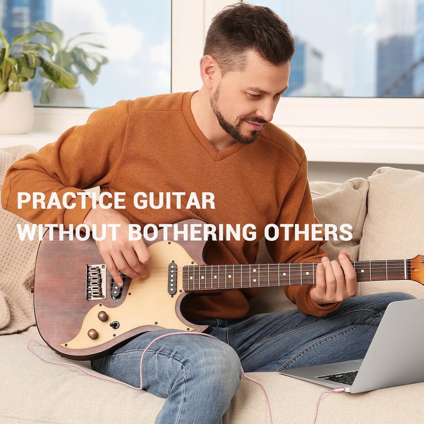 OneOdio 6.35mm to 3.5mm 6.6-9.8FT Stereo Adapter Cable Compatible with AMPs, Electronic Keyboards, Mixers, Guitars and Pro10/Pro30/Pro50 Headphones of OneOdio- Rose Gold