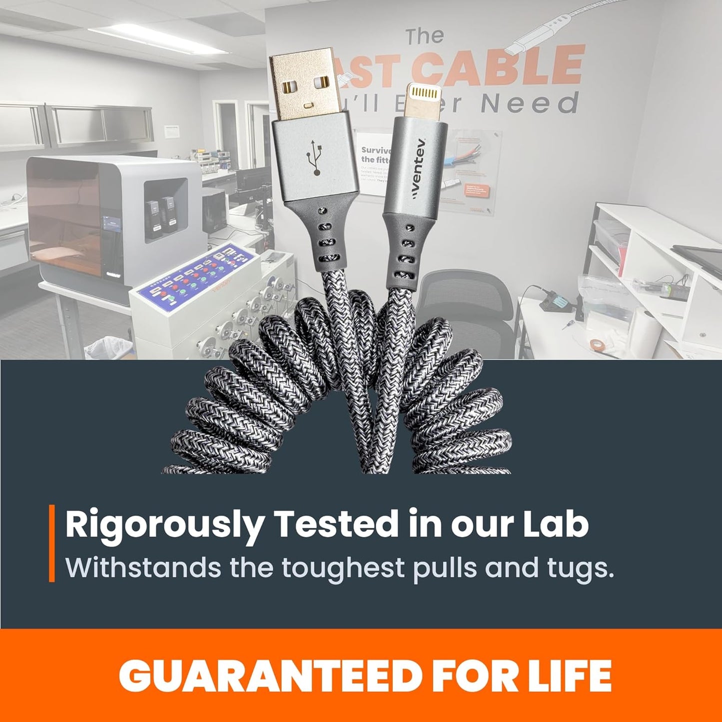 Ventev Helix 14 in Expandable iPhone Cable | Fast Charging USB-A to Lightning Cable | Coiled MFi Certified iPhone Charger Cord | No Tangle Cord, Conveniently Crafted for The Car iPhone, Gray