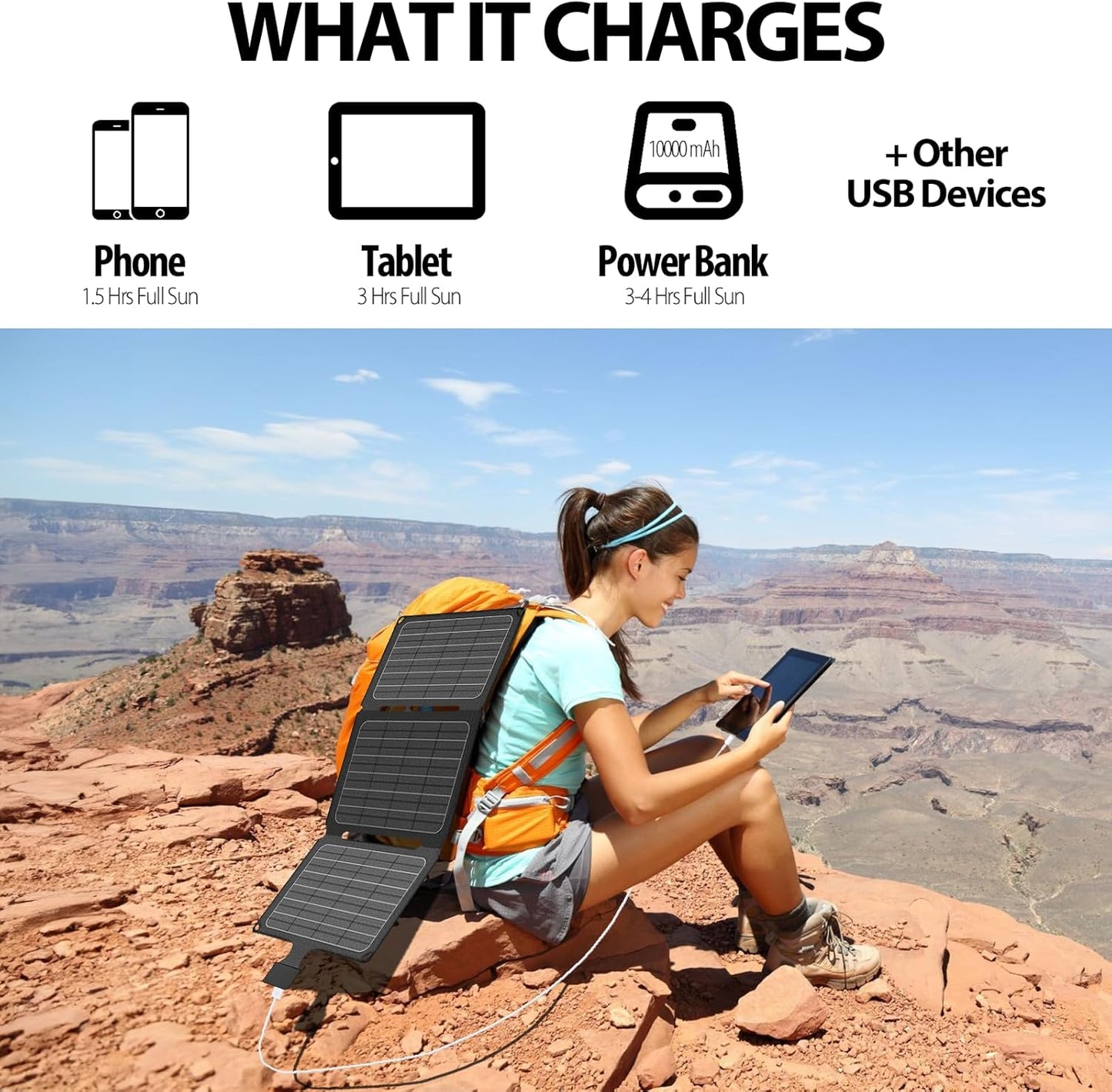 20W Portable Foldable ETFE Solar Panel Charger 5V USB-A*2 Lightweight IP67 Waterproof for Phone Power Bank Tablet Hiking Camping Backpacking