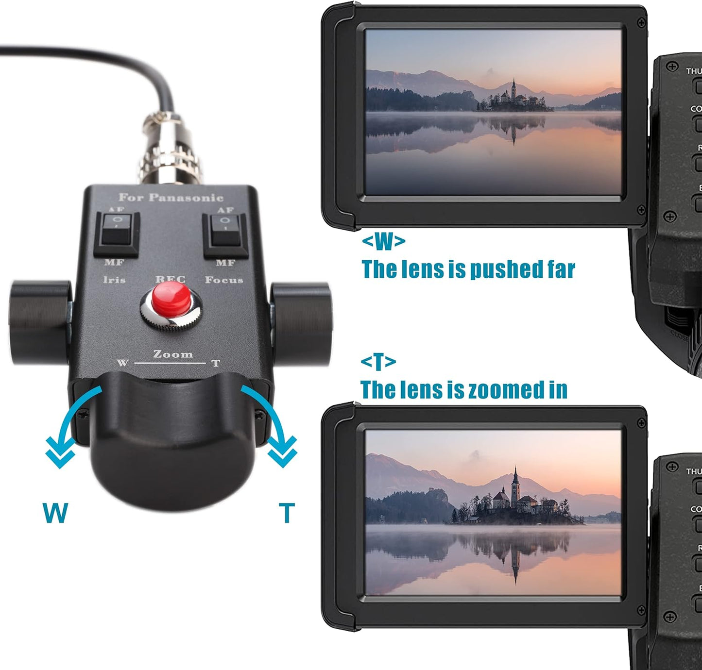 Camcorder Zoom Controller, Remote Control Zoom, Iris, and Focus Control + 2.5mm and 3.5mm Jack Cable for Panasonic HC-X1 HC-PV100 AG-UX90 AG-UX180 HC-X1000 AG-AC30 AG-AC90 AU-EVA1 Camera.