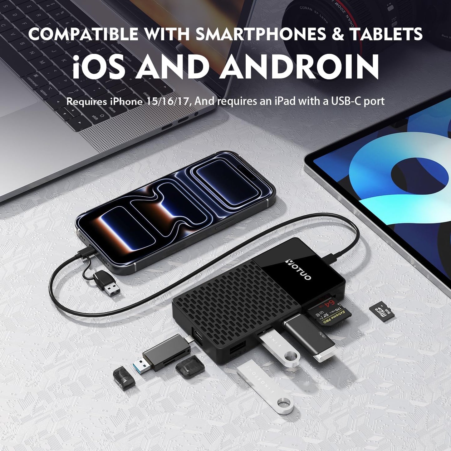 External Solid-State Drive 2TB, Up to 1050MB/s, USB-C Portable SSD with All-in-One Multi-Port USB 3.2 Hub and SD/TF Card Reader Docking Station with iPhone/PC/Laptop/Mac/Windows/Android/iOS.