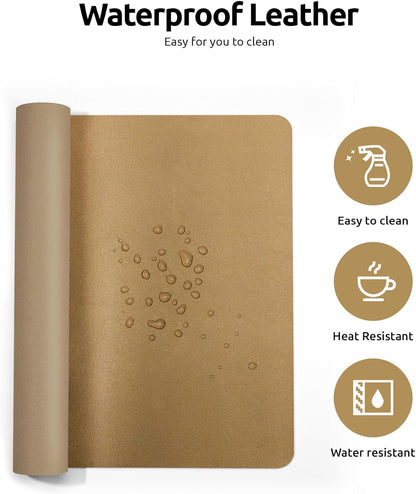 YSAGi Leather Desk Protector, Office Mat, Large Mouse Mat, Non-Slip PU Leather Blotter, Laptop Desk, Waterproof Writing Pad for Office and Home (Bronze, 35.4" x 17")