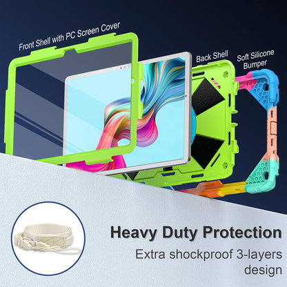 for Galaxy Tab A9 Plus Case 11 Inch, Rugged Case for Samsung Galaxy A9+ Tablet with Screen Protector 360 Rotating Stand Shoulder Strap Pen Holder, 2023 Model(SM-X210/X216/218), Rainbow Green