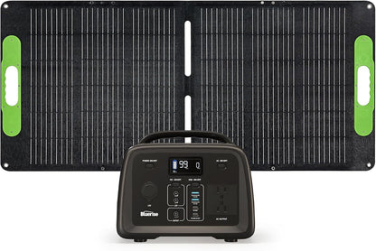 BLUERISE Solar Generator 320Wh Portable LiFePO4 Power Station with Foldable Solar Panels 60W with 2 AC Outlet 110V/300W Solar Mobile Battery Packup for Camping Hunting Home Emergency