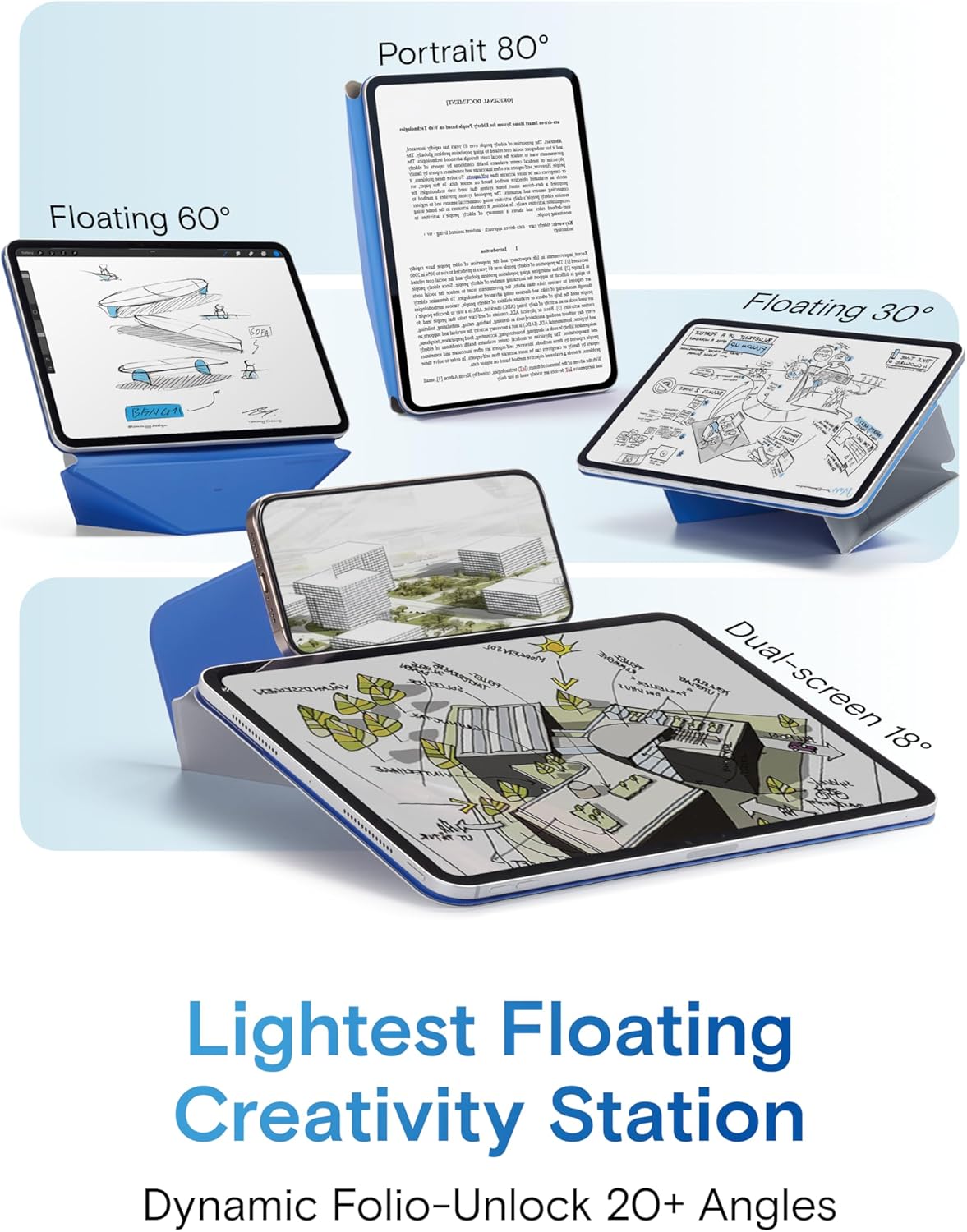 MOFT Dynamic Folio Case for iPad Pro 11- inch (M5 2025 / M4 2024), Silm Magnetic Stand Case with 20+ Viewing Angles, Auto Wake/Sleep, Ultra Thin, Cement x Sapphire