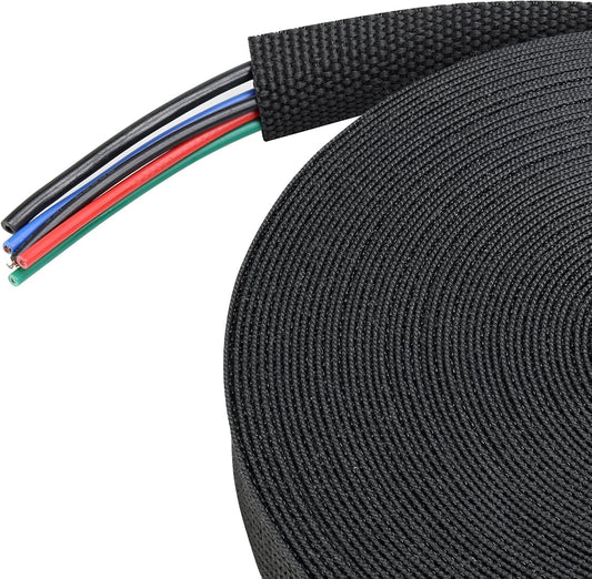 Heat Shrink Wire Loom 2:1 Shrinkable Braided Cable Sleeve 3/8 Inch ID-46ft Abrasion Protection Flexibility Fabric Wiring Harness Cover Sheath