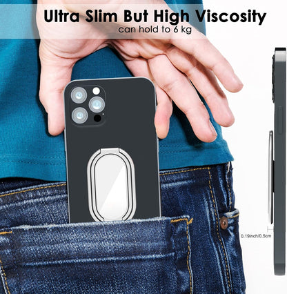 Phone Ring Holder Finger Kickstand, 360° Rotation Metal Phone Grip for Magnetic Car Mount Foldable Cell Phone Stand Compatible with Most Smartphones Silver