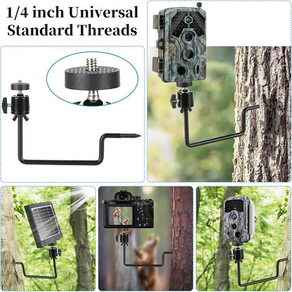 Trail Camera Mount, 4 Pcs Trail Camera Holder with 1/4 in Screw,Hunting Accessories,360° Adjustable Tree Screw Mounting Bracket for Game Cameras, Solar Panels, etc, Easy to Install & Heavy Duty