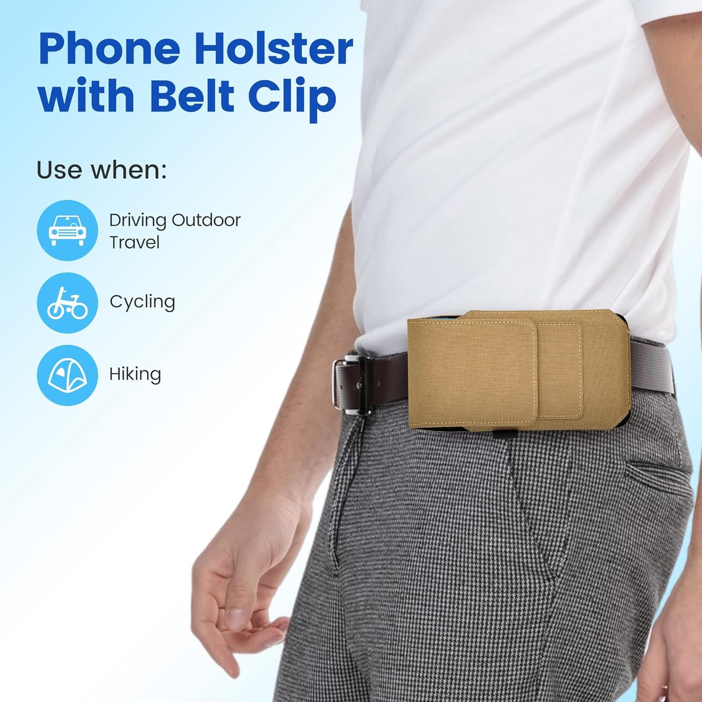 BECPLT Nylon Holster Compatible with Galaxy S25 Ultra S24/S23/S22/S21/S20 Ultra A17 A16 Motorola Moto G56 G Power Cell Phone Belt Holder for Men - Khaki