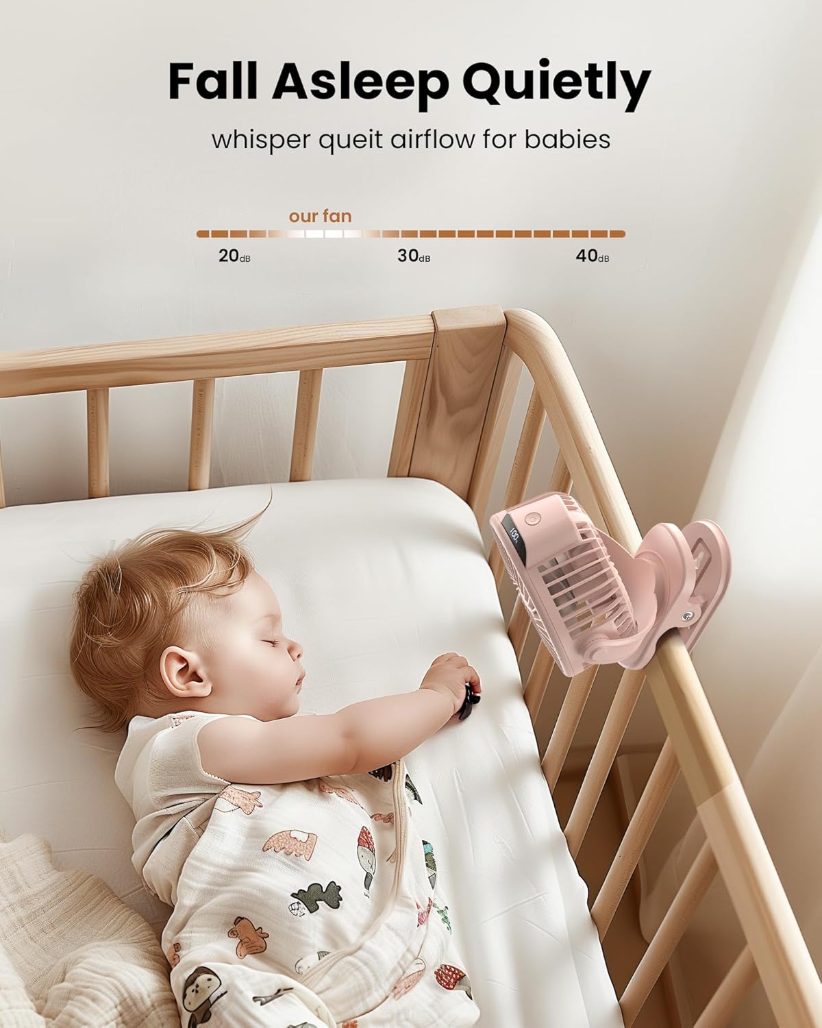 Koonie Portable Clip On Fan, Small USB Battery Operated, 3 Speed Rechargeable Mini Pink With LED Display, 360° Rotate Personal Cooling for Desk Stroller Travel Camping Golf Gym