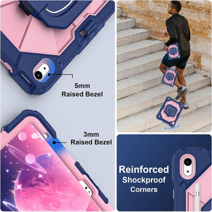 Case for iPad (A16) 11th Generation 11 Inch (2025), iPad 10th Generation Case 10.9 Inch (2022), Shockproof Cover with 360° Rotating Stand Screen Protector Pen Holder Shoulder Strap, Navy Rose