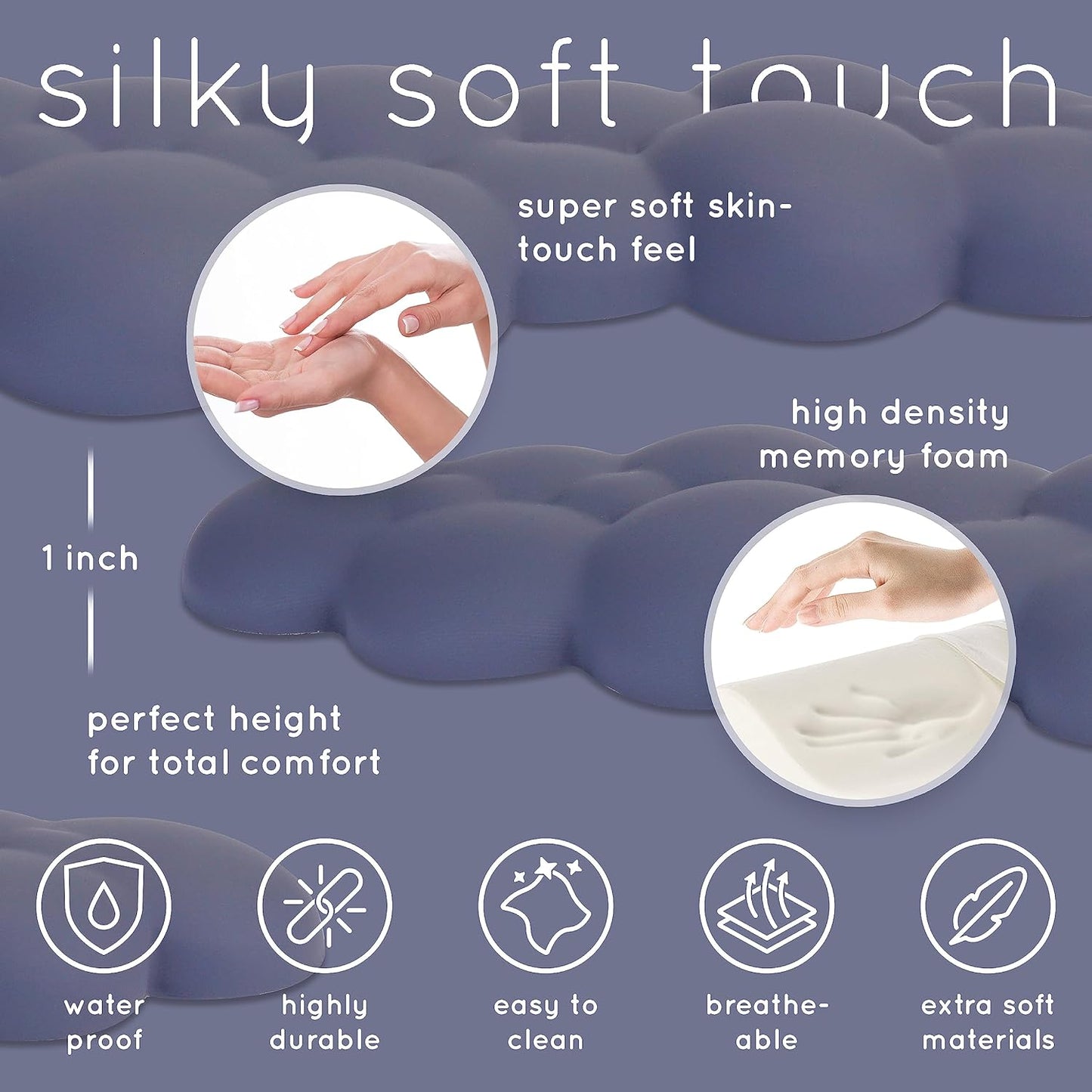 Qloud Cloud Wrist Rest Keyboard Wrist Rest for Computer Keyboard Pad, Cloud Keyboard Wrist Rest, Wrist Pad for Keyboard, Memory Foam, Non Slip Base, Comes with Mouse Pad - Slate Blue