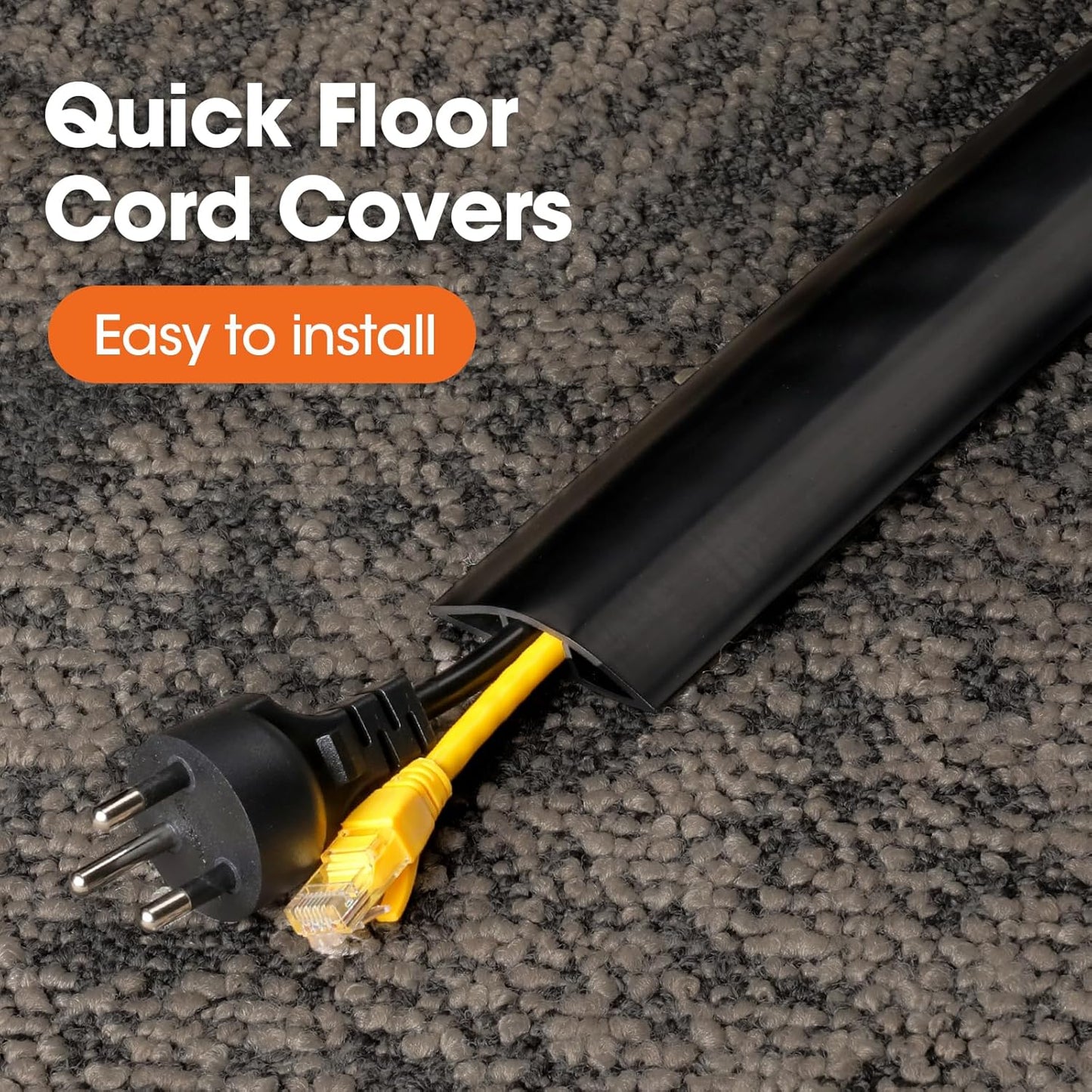 20 FT Floor Cord Cover, Cord Covers for Wires on Floor, Cord Protector, Floor Cable Cover, Hide Extension Cord Covers for Floor, Cable Cavity: 0.47" (W) x 0.29" (H), Black