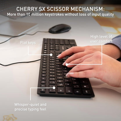 CHERRY KC 6000 Slim Wired USB Keyboard Ultra-Slim Design US Layout for Work or Home Office QWERTY Black