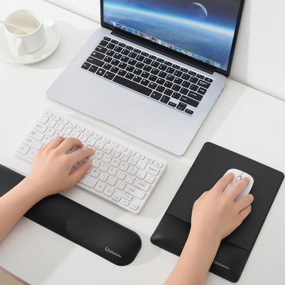 UnivoColors Design-Wave Set of Keyboad Wrist Rest & Mouce Pad,Artificial Sheepskin+Memory Foam+Ergonomic+Anti-Slip Gel, Resilience Support During Work and Gaming,Keyboard Accessory,Black