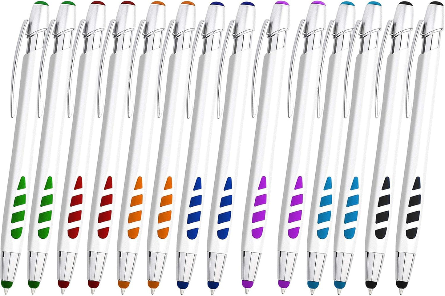 Stylus Pens - 2 in 1 Touch Screen & Writing Pen, Sensitive Stylus Tip - for Most Touchscreen Devices - Assorted Barrel Colors, Black Ink, 14 Pack