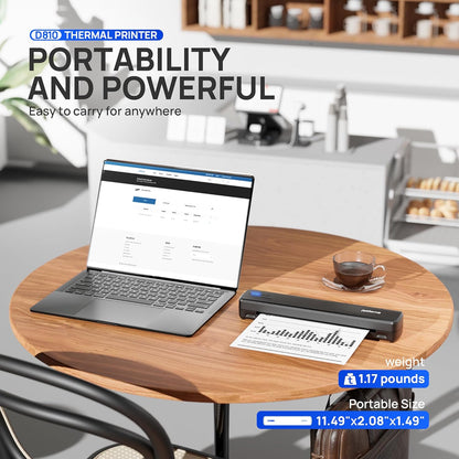 POLONO Portable Printer, D810 Inkless Bluetooth Thermal Printer Wireless for Travel, Compatible with iOS, Android, Laptop, Supports 8.5"x11" US Letter for Office, Car, Home, Black, 1 Pack