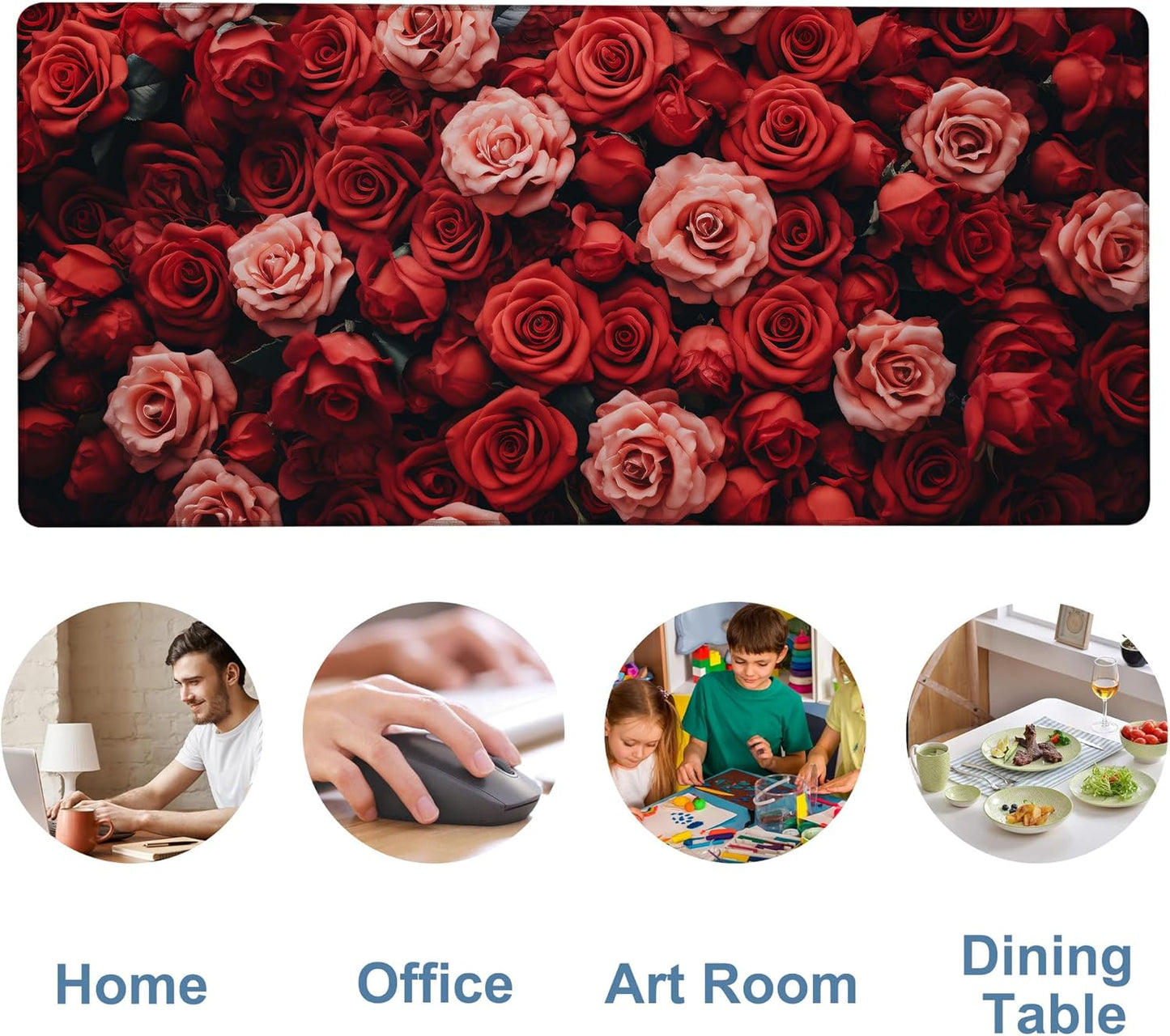 Beautiful Natural Roses Gaming Mouse Pad 3mm Thick Stitched Edge Waterproof Non-slip Large Computer Keyboard Mouse Mat,Suitable for Office Entertainment Decorative Desk Pad 35.4 x 15.7 Inches