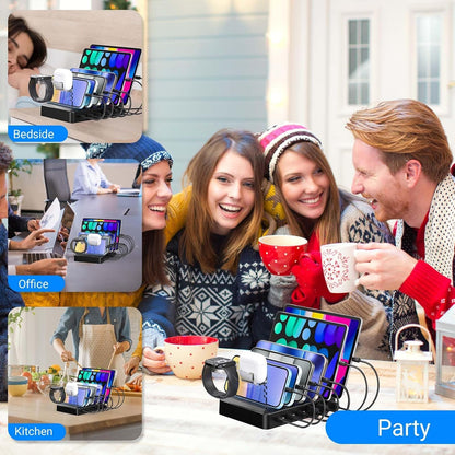 Catlyn Charging Station for Multiple Devices, 6-Port 90W Fast Charger Stations with 8 Mixed Charger Cables Organizer Dock,Compatible for Cell Phone