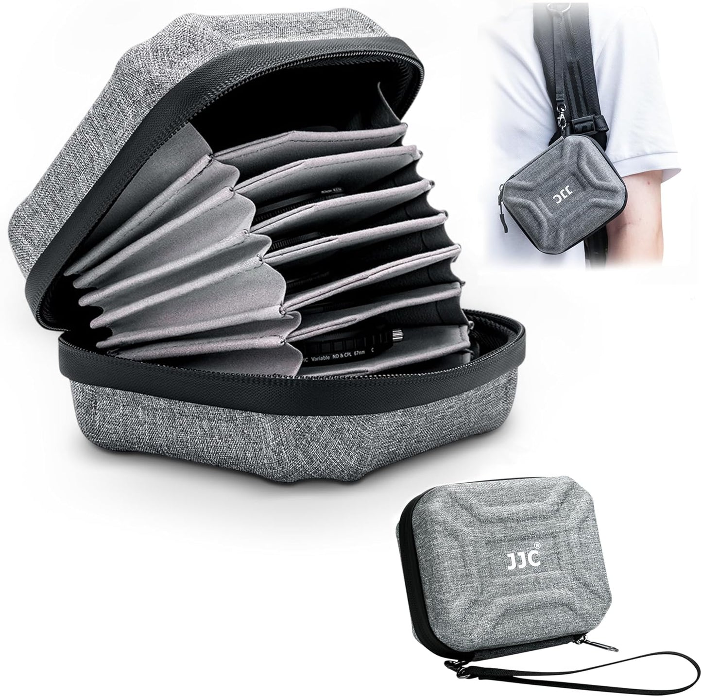 JJC 10 Pockets Hard Shell Lens Filter Bag Up to 95mm, Water Resistant & Dustproof, Camera Filter Pouch Carrying Case for Photography Round Filter with Microfiber Cleaning Cloth