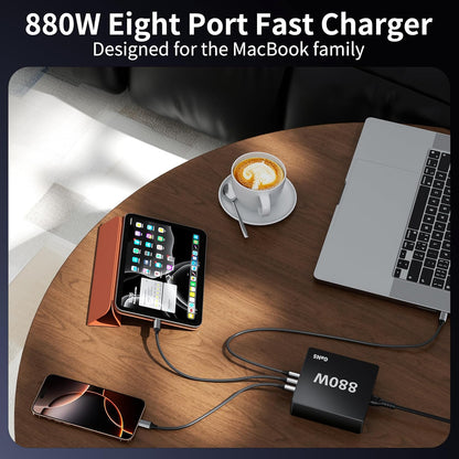 880W USB C Charger Block Charging Station 8 Port Fast GaN Chager 140W 160W PD PPS HUB for Laptop MacBook Charger Compatible with MacBook Pro/Air/All iPad iPhone 17/16/15/14/13/Pro Max/Galaxy Note