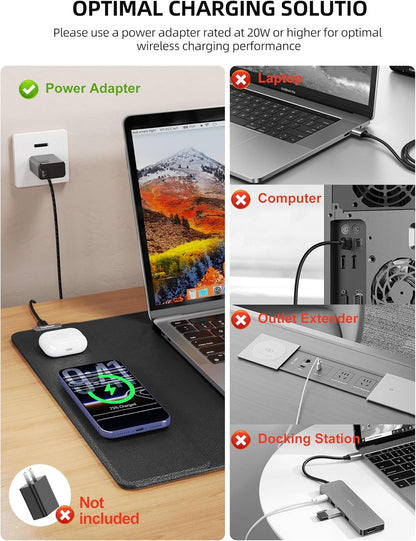 TopMade Mouse Pad with 15W Wireless Charging, XXL Large Leather Desk Mat, Waterproof Gaming Mousepad Home Office Desk Pad Protector, Computer Keyboard Pad, Mouse Mat for for MacBook, PC, Laptop, Black