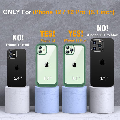 Miracase Glass Series for iPhone 12/12 Pro Case 6.1 inch, Upgraded Full-Body Rugged Phone Bumper Case Cover with Built-in 9H Tempered Glass Screen Protector and Camera Protector, Green