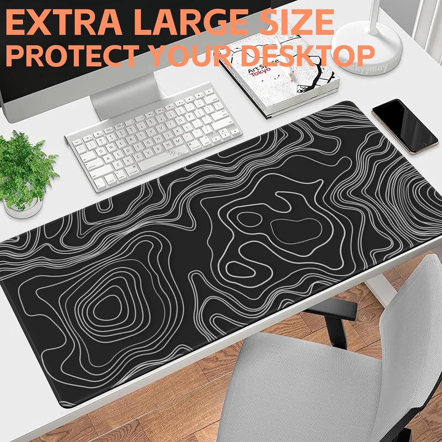 Mouse Pad Large Topographic Map Lines Non-Slip Game Desk Mat with Stitched Edge Laptop Keyboard Desk Pad for Work Home Gaming (35.4 x 15.7 Inches)