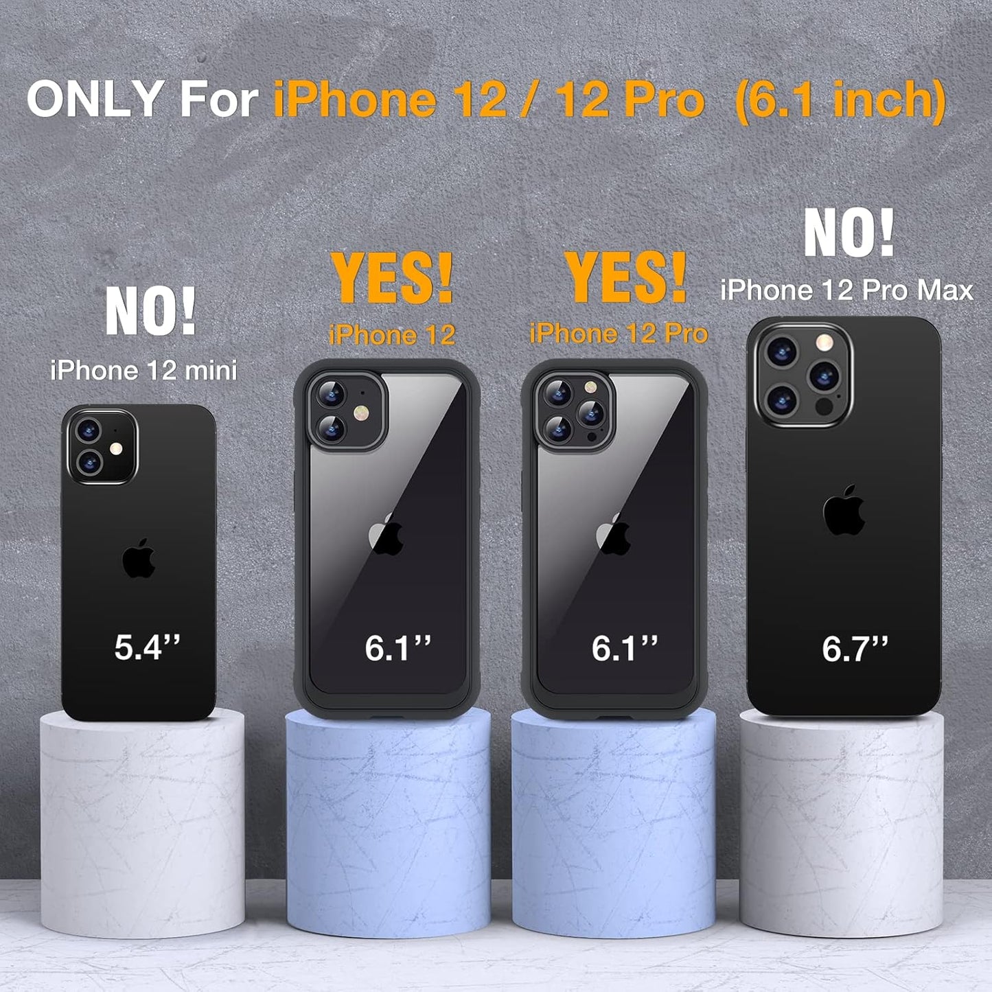 Miracase Glass Series for iPhone 12/12 Pro Case 6.1 inch, Upgraded Full-Body Rugged Phone Bumper Case Cover with Built-in 9H Tempered Glass Screen Protector and Camera Protector, Black