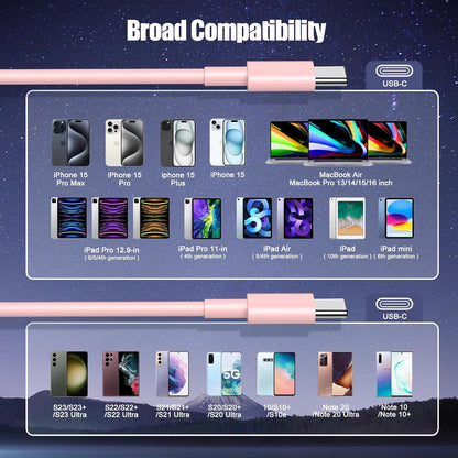 3-Pack Pink [3.3FT+6.6FT+10FT] 60W USB C to USB C Cable, Type C Fast Charging Cable for iPhone 16 15 Pro Plus Pro Max，for Galaxy S24 S23, for iPad Pro/Air, for MacBook Pro/Air and More