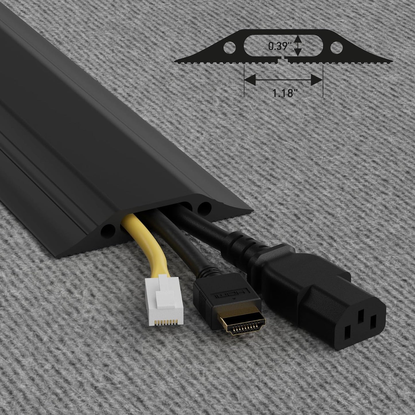 D-Line 30ft Floor Cord Cover, Made in USA Linkable Cable Protector, Hide Extension Cords, Protect Cords, Prevent Cable Trips, Cord Hider, Heavy Duty - Cord Cavity = 1.18" (W) x 0.39" (H) - Black
