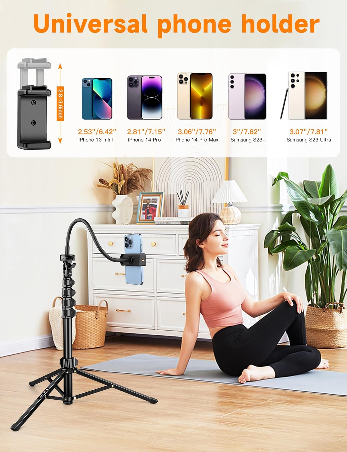 Phone Tripod Stand, 84" Tall Flexible Cellphone Tripod for iPhone with Gooseneck Remote, Portable Phone Stand for Recording, Compatible with iPhone 14 13 12 pro Android Camera