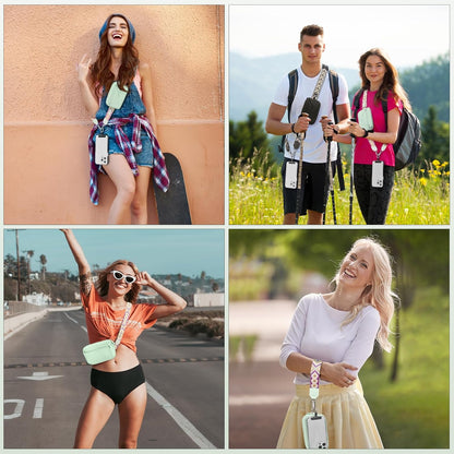 Clip and Go Strap for Phone with Wallet Crossbody, Adjustable Phone Lanyard with Detachable RFID Wristlet Wallet, Pattern Strap, Green (M)