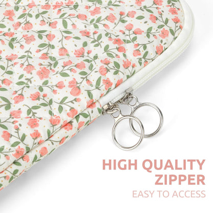 Puffy Laptop Sleeve 13-15.6 Inch Cute Quilted Laptop Protective Case Padded Floral Computer Sleeve for MacBook (B-Pink, 15 Inch)