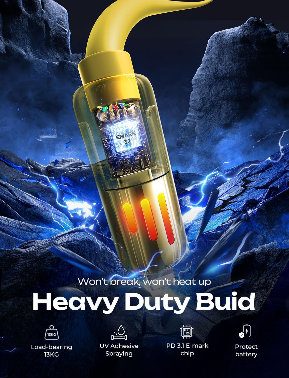 LISEN 6.6FT 240W 4-in-1 Multi Charging Cable, USB A/C to C/L, Yellow, for iPhone 16/15/14 Pro Max/MacBook/iPad Pro/Samsung Galaxy