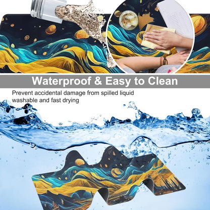 The Starry Night Desk Mat,Large Vincent Van Gogh Oil Painting Gaming Keyboard Mouse Pad,Non-Slip Rubber Base Desk Pad Thick Stitched Edges Waterproof Mousepad Mouse Mat 31.5"x11.8"