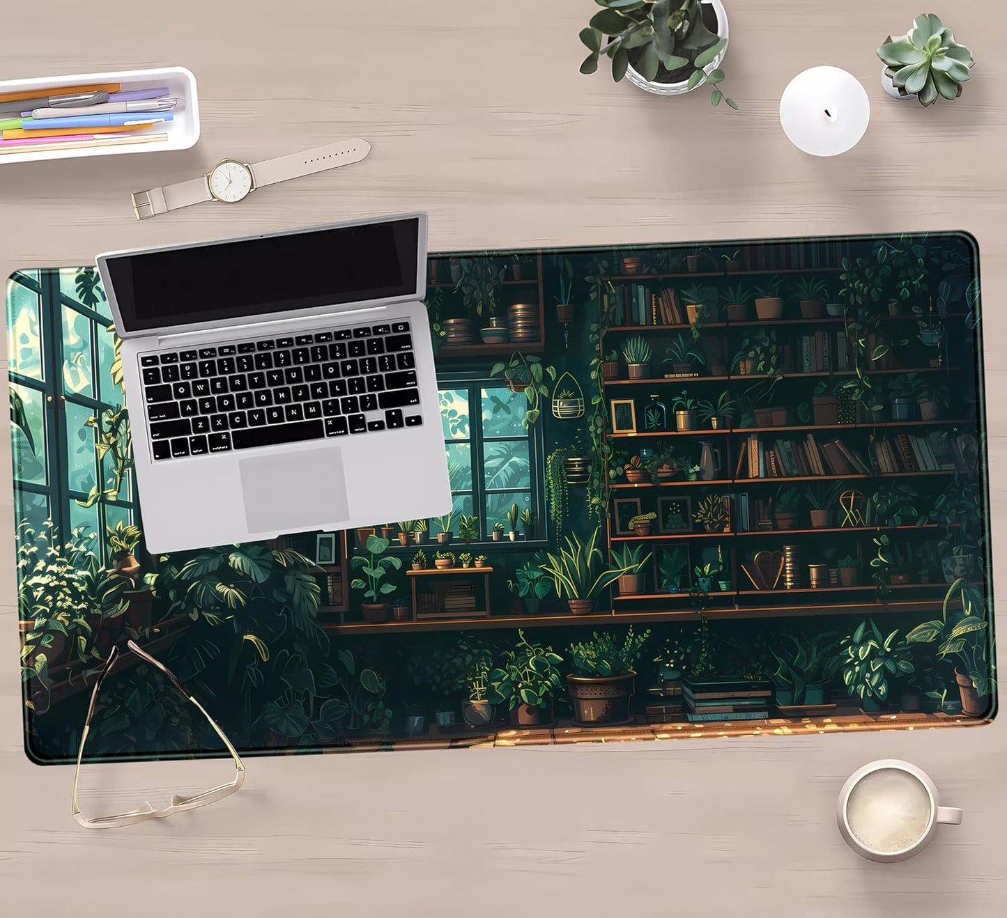Green Plant Desk Pad Gaming Pad Extra Large Desk Mats Full Desk Mouse Pad XXL, Desktop Mat Computer Laptop Keyboard Pads, Office Home Decor Table Pad Cute Desk Accessories 31.5" x 15.7"