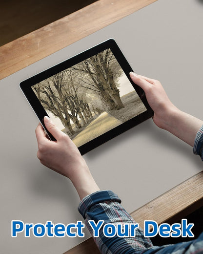 Leather Desk Pad Blotter,Mouse Pad,Office Desk Mat, Non-Slip PU Leather Desk mat,Large Desk mat,Waterproof Keyboard mat for Office/Home/Decor (Light Grye,35" x 17")