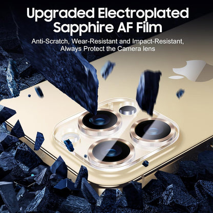 UniqueMe Compatible for 3 Pack iPhone 15 Pro/iPhone 15 Pro Max Camera Lens Protector, [Drop Protection] [Case Friendly] 9H Tempered Glass Camera Cover Screen [2023 New Version]- Gold