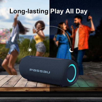 Passau Portable Bluetooth Speakers 40W Peak Loud Stereo Sound, Passive Radiators-Deep Bass, All Day Playtime, Adjustable Strap, BT5.3, IPX5 Wireless Speaker RGB Lights for Indoor Outdoor-Blue