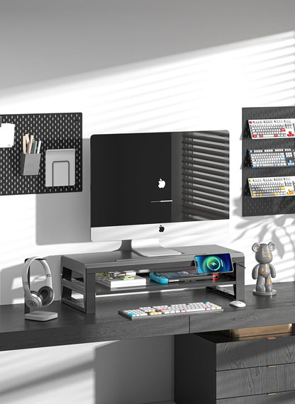 2-Tier Metal Computer monitor stand Laptop Desk Shelf & Monitor Riser ，21.55 inches long desk riser Monitors/PC/Laptop/Computer Space Saver Organizer (Basic Version, Two-layer 550mm)