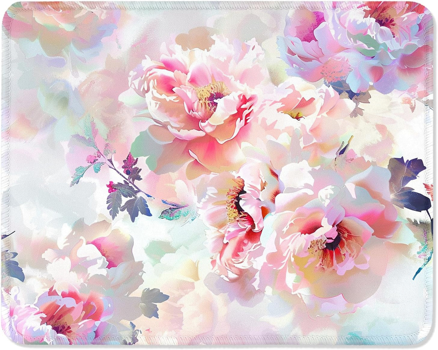 ITNRSIIET Mouse Pad with Stitched Edge Premium Textured Smooth Precise Operation Waterproof Washable Non-Slip Rubber Base Desktop Protection Mat, 10.2×8.3×0.12 inches, Beautiful Flowers