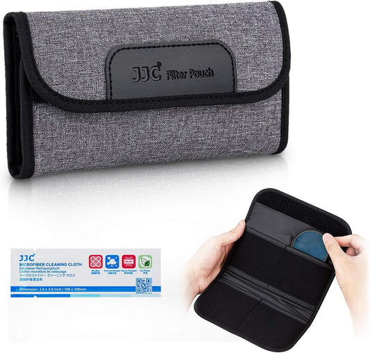 JJC 4 Pockets Filter Case for Round Filter Up to 58mm (37mm 40.5mm 43mm 46mm 49mm 52mm 55mm 58mm), Foldout Lens Filter Pouch with Microfiber Cleaning Cloth, Professional Photography Filter Bag