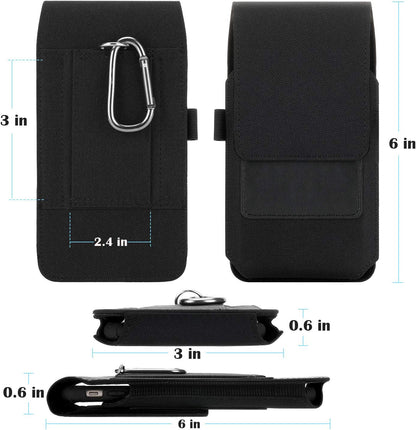 BECPLT for iPhone 16/15/14/13/12 Pro & Galaxy S24/S23/S22/S21 - Nylon Phone Holster with Belt Clip, Loops - Black