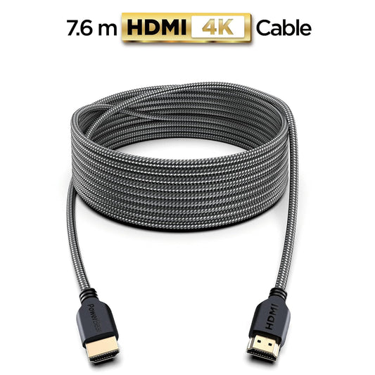 PowerBear 4K HDMI Cable 25 ft | High Speed Hdmi Cables, Braided Nylon & Gold Connectors, 4K @ 60Hz, Ultra HD, 2K, 1080P, ARC & CL3 Rated | for Laptop, Monitor, PS5, PS4, Xbox One, Fire TV, & More