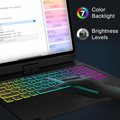 D DINGRICH Touch iPad Pro 12.9 Case with Keyboard 7th/5th Generation, Magic 360°Rotatable & Swivel Bluetooth Keyboard with Trackpad, 7 Backlight Color with Pencil Holder for iPad Pro 12.9” 4th/3rd Gen